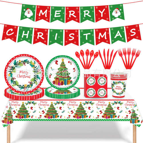 圣诞节派对主题纸盘桌布横幅