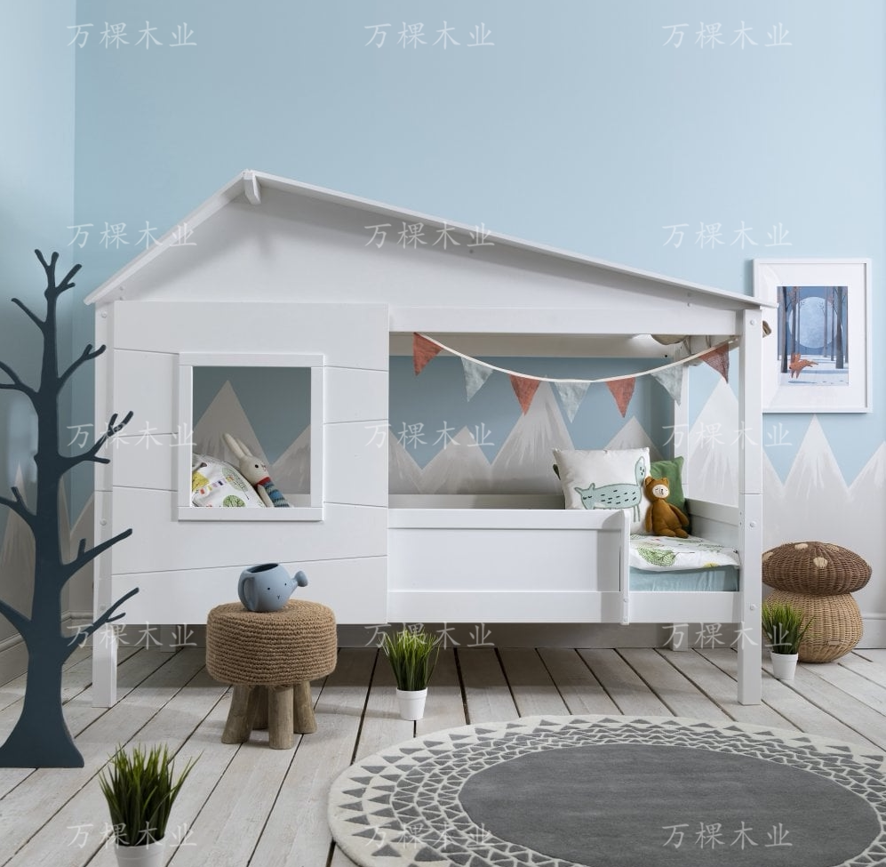 定制定制实木树屋儿童床简约双层高低子母床上下城堡公主床滑梯木