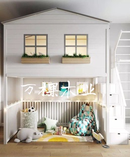 定制儿童实木树屋单层高架床书桌衣柜组合公主床木屋房子床城堡床