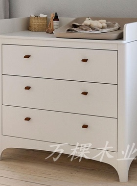 白色Leander实木储物柜定制婴儿尿布护理台收纳柜儿童卧室衣柜