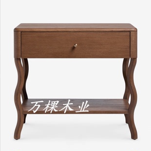 美式复古实木床头柜胡桃木色开放抽屉储物柜定制卧室床边柜梳妆台