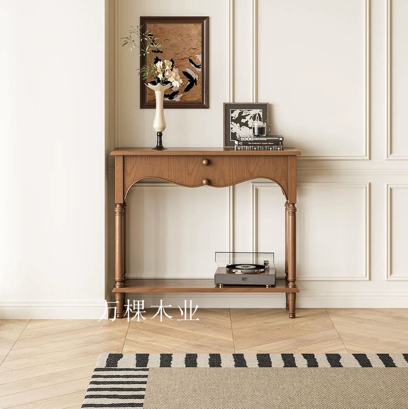 美式实木客厅沙发玄关柜法式中古风门厅装饰边桌走廊控制台定制