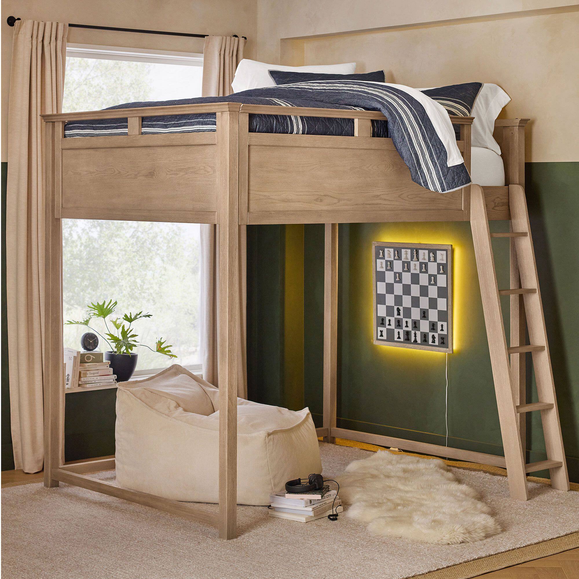 原木风实木儿童单层高架床定制小户型阁楼中高床男女孩白色高低床