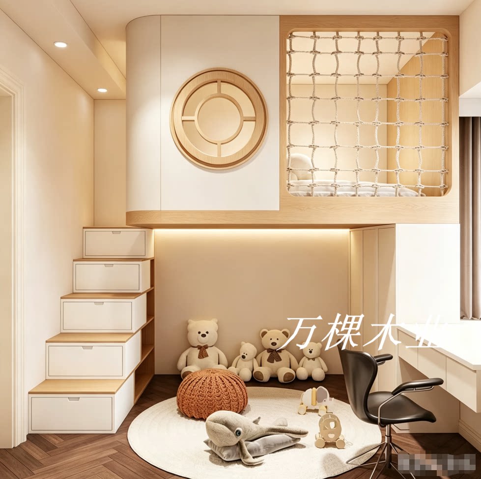 创意实木儿童单层树屋高架床城堡公主床定制小户型上床下书桌柜床