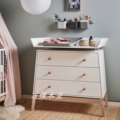 原木色Leander婴儿童护理桌尿布台简约卧室抽屉储物柜床边柜定制