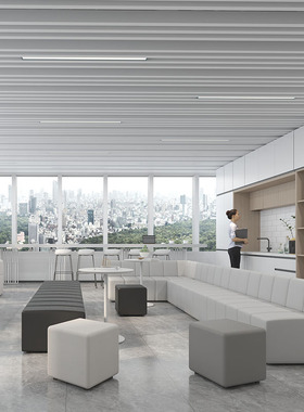 办公室接待沙发休息区会客培训机构休闲等候区长沙发卡座定制靠墙