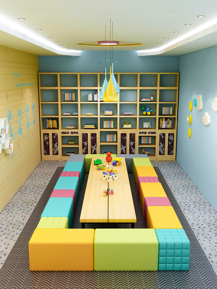 教育培训机构幼儿园阅读休息活动区公共区创意简约小型皮沙发组合