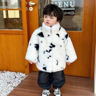 男童仿皮草外套女童宝宝棉衣儿童冬装 宽松加厚保暖毛毛绒上衣 新款