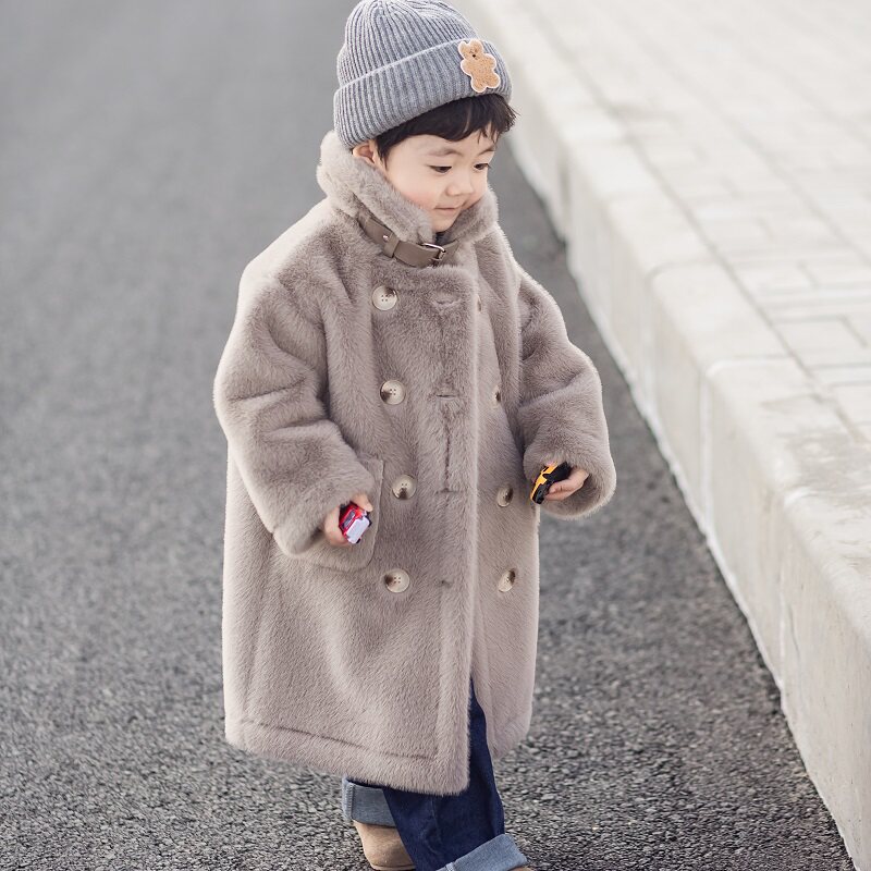 男童皮毛一体宝宝棉衣女童仿水貂毛绒外套皮草大衣棉袄中大童上衣