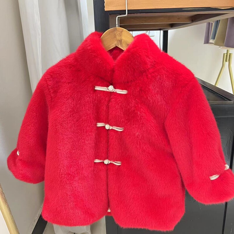 2026新年冬季女童冬装棉衣小女孩加厚毛毛外套宝宝韩版过年服拜年