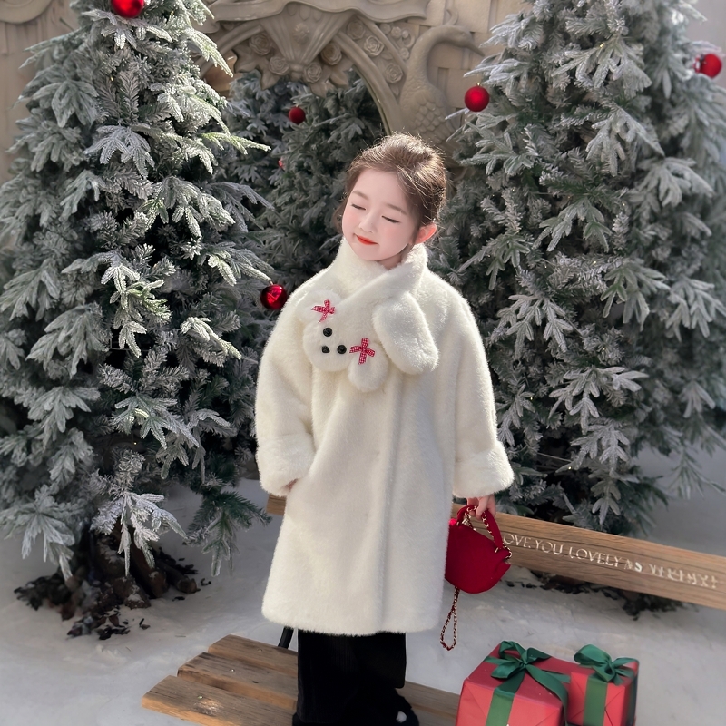 女童冬季皮毛一体皮草外套宝宝中长款洋气可爱保暖棉衣小女孩大衣