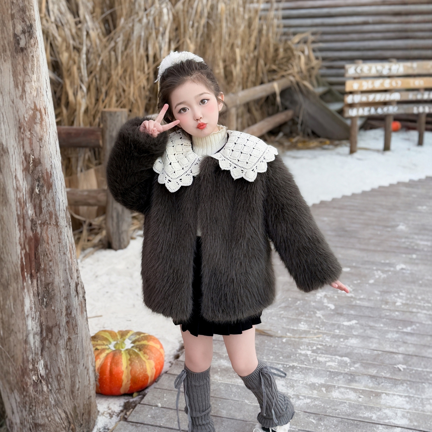 女童冬装加绒加厚皮草外套