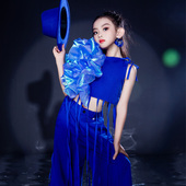 新款 走秀潮服摩登潮服8T台走秀夏9多巴胺色 西裤 女童宝蓝 绿色套装