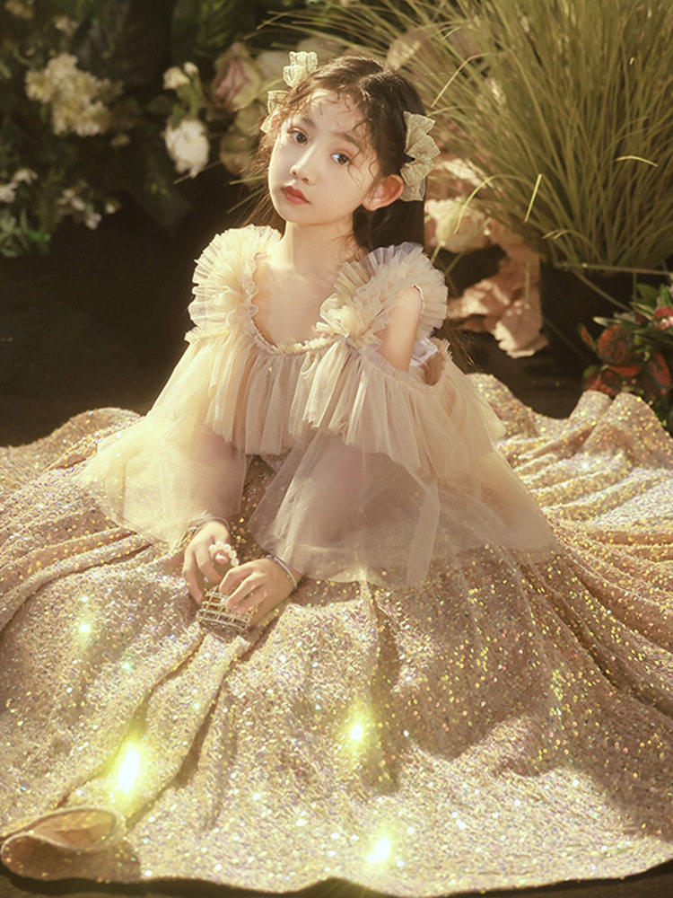 儿童礼服主持人女童公主裙轻奢小众高端钢琴演奏模特走秀舞台演出
