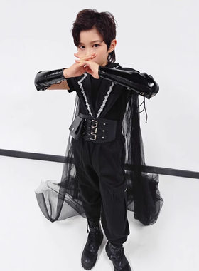 男童西装领坎肩拖尾潮服套装