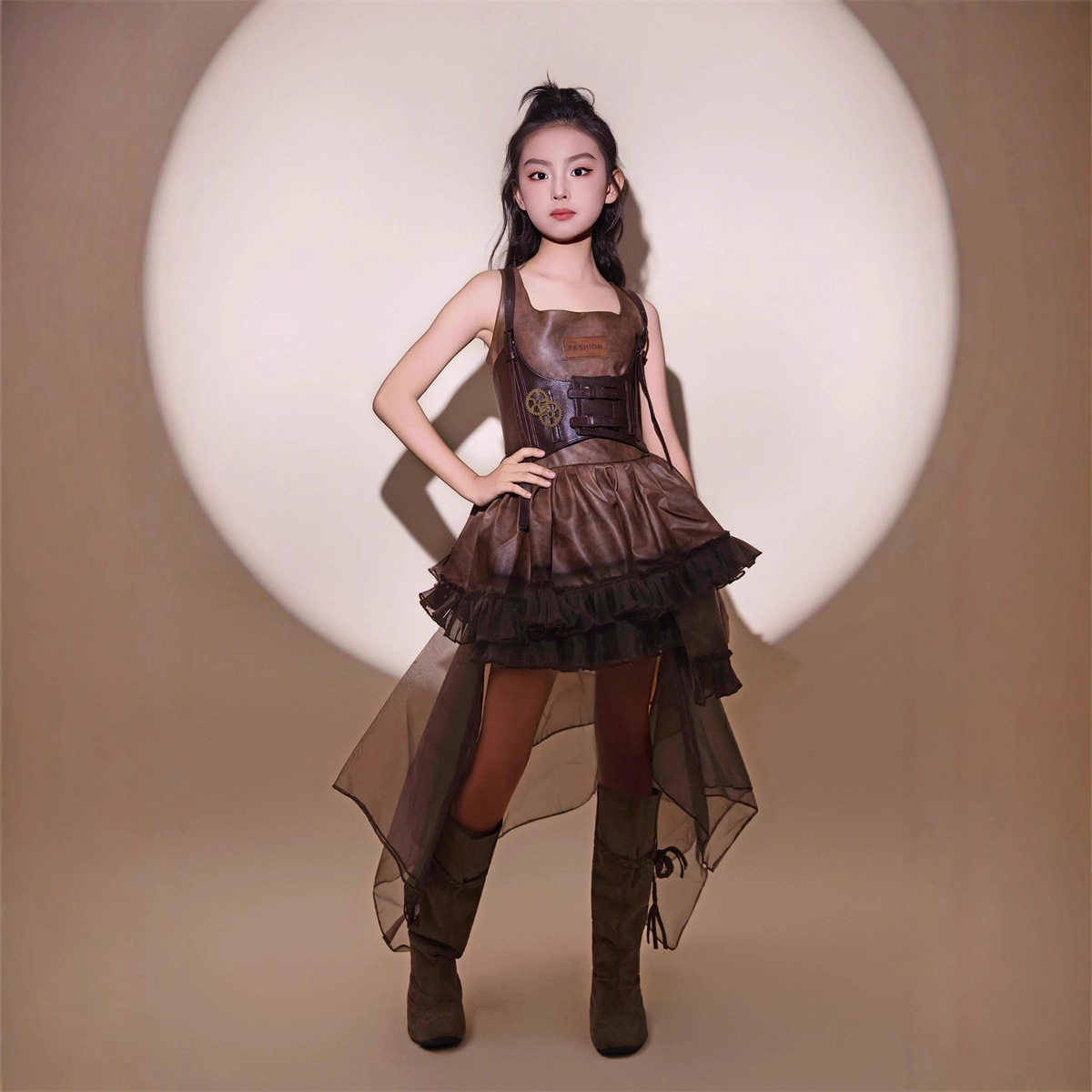 蒸汽时代女童棕咖连衣裙