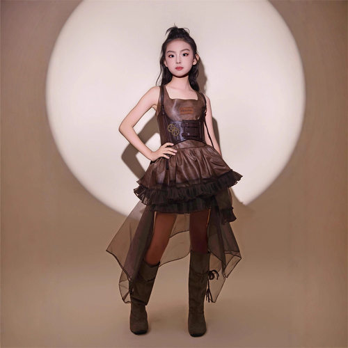 蒸汽时代女童棕咖连衣裙