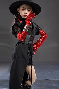 女童复古港风chic时尚走秀潮服短裤套装个性机车演出服硬糖摇滚风