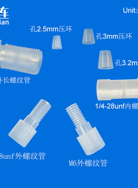 特氟龙硬管倒锥连接件 塑料穿板 1/4-28螺纹  直通接头 PP 接插扣