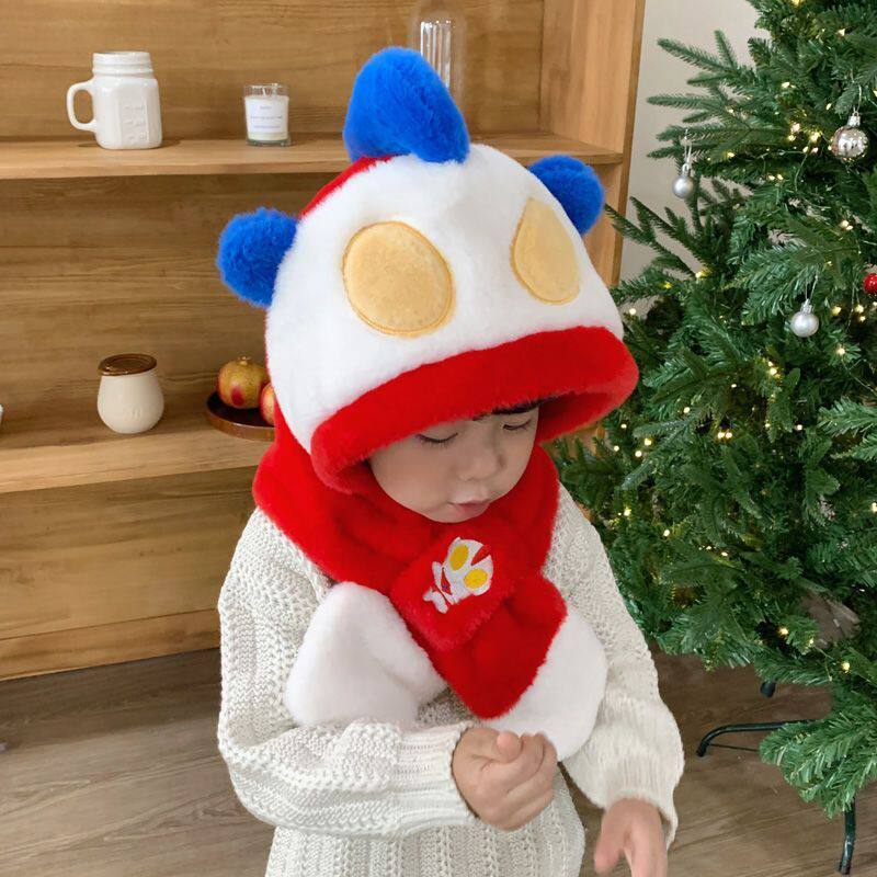 儿童帽子冬季保暖男童卡通可爱保暖韩版女生男孩连帽围巾手套一体