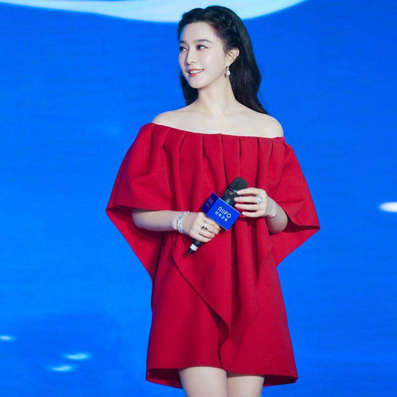 一字肩荷叶边宽松名媛气质连衣裙生日派对晚宴聚会小礼服短裙子女