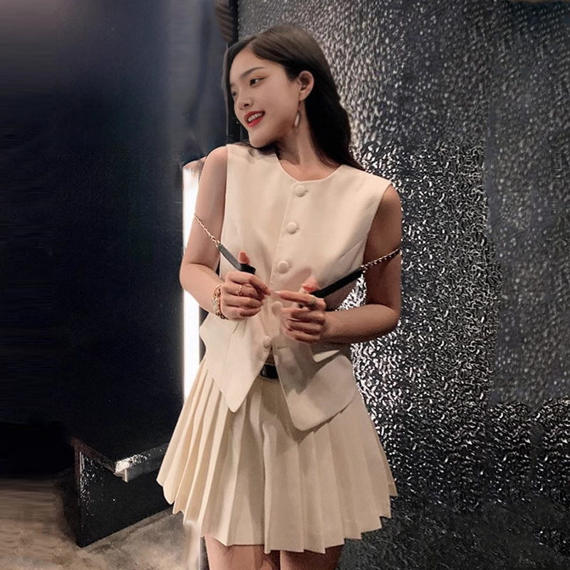 韩国无袖马甲套装女夏职业两件套