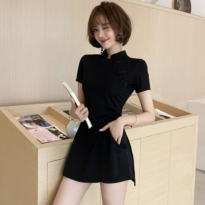 新中式改良旗袍小黑裙两件套装女