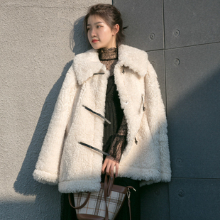 韩版街头潮款羊羔毛外衣女冬季新品加厚保暖中长款设计感大衣外套