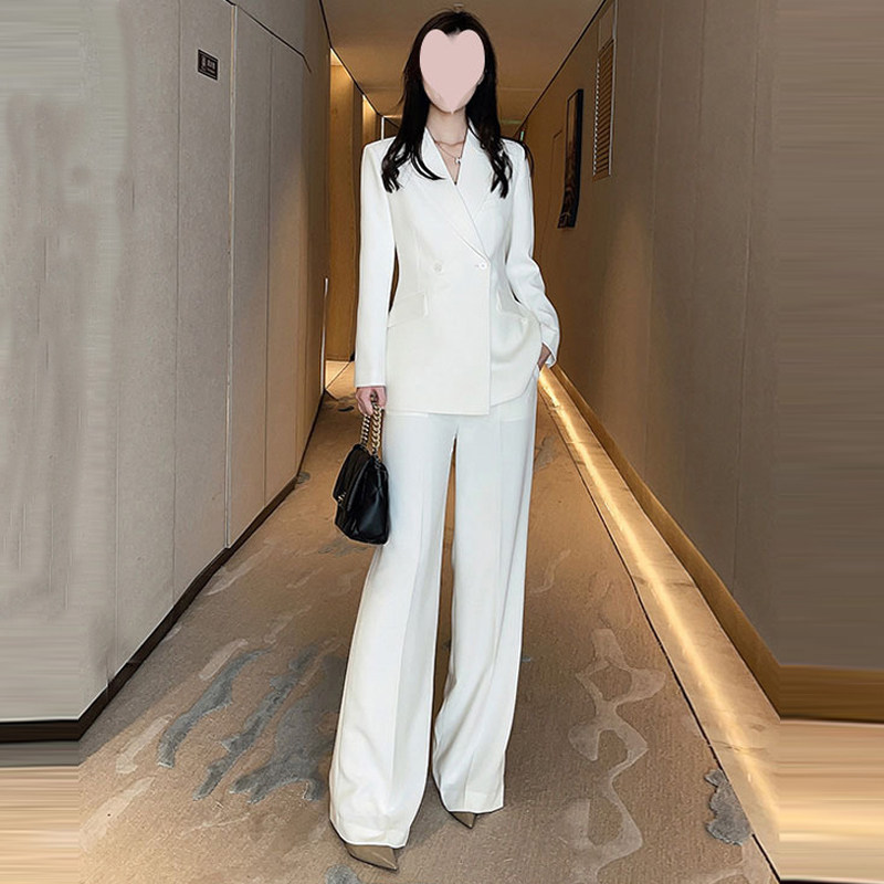 轻熟简约风白色西装套装女修身通勤职业装阔腿裤两件套高级感西服