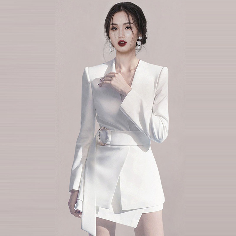 名媛气质收腰显瘦绑带西服两件套