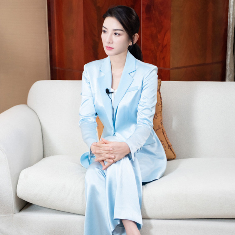 一颗扣简约气质蓝色西装两件套女