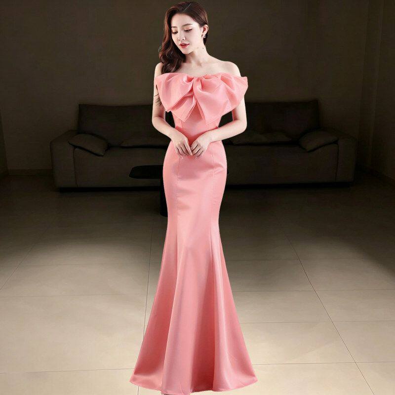 主持人长款性感抹胸女连衣裙礼服