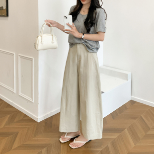 高腰气质休闲香蕉镰刀裤 高端棉感九分弯刀阔腿裤 女2026年春夏新款