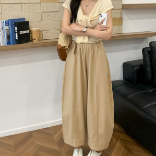镰刀裤 松弛高级感天丝亚麻气球弯刀阔腿裤 休闲西装 时尚 女春夏新款