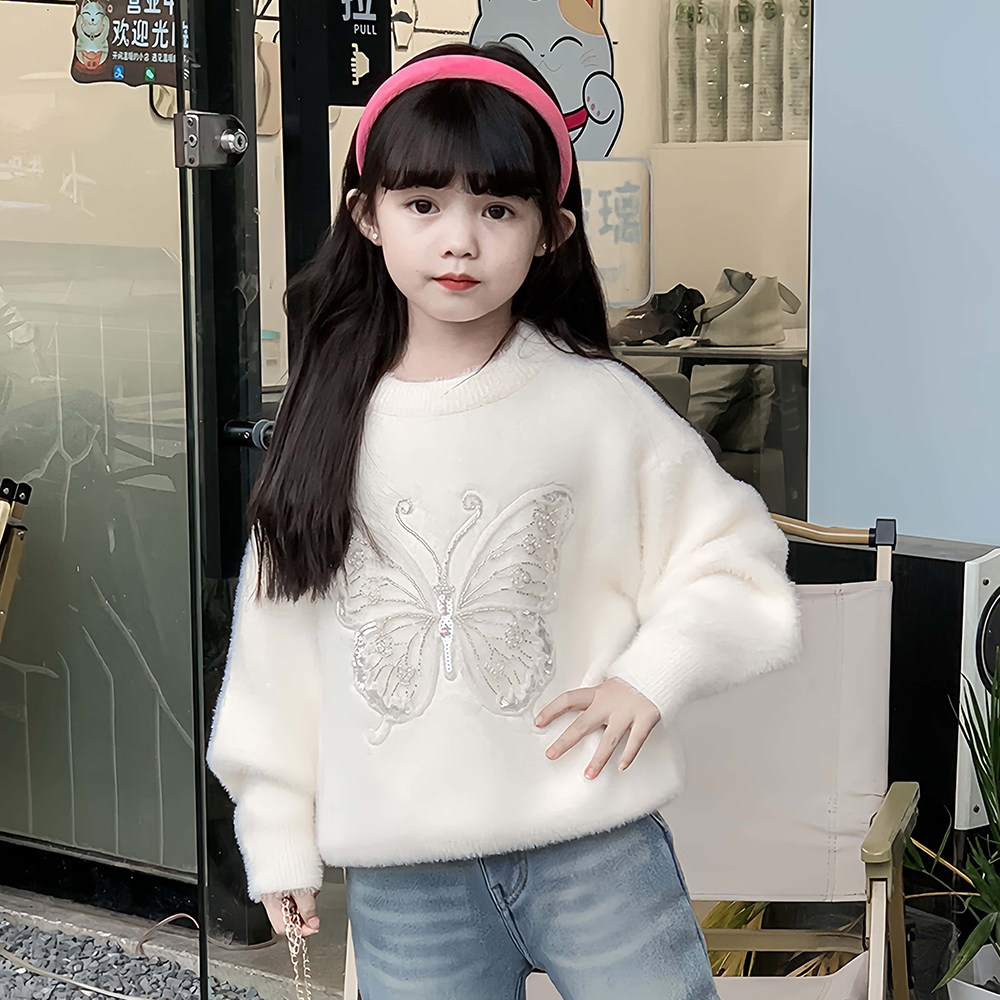 女童仿水貂绒毛衣冬装2025新款时髦儿童网红针织衫小女孩保暖上衣