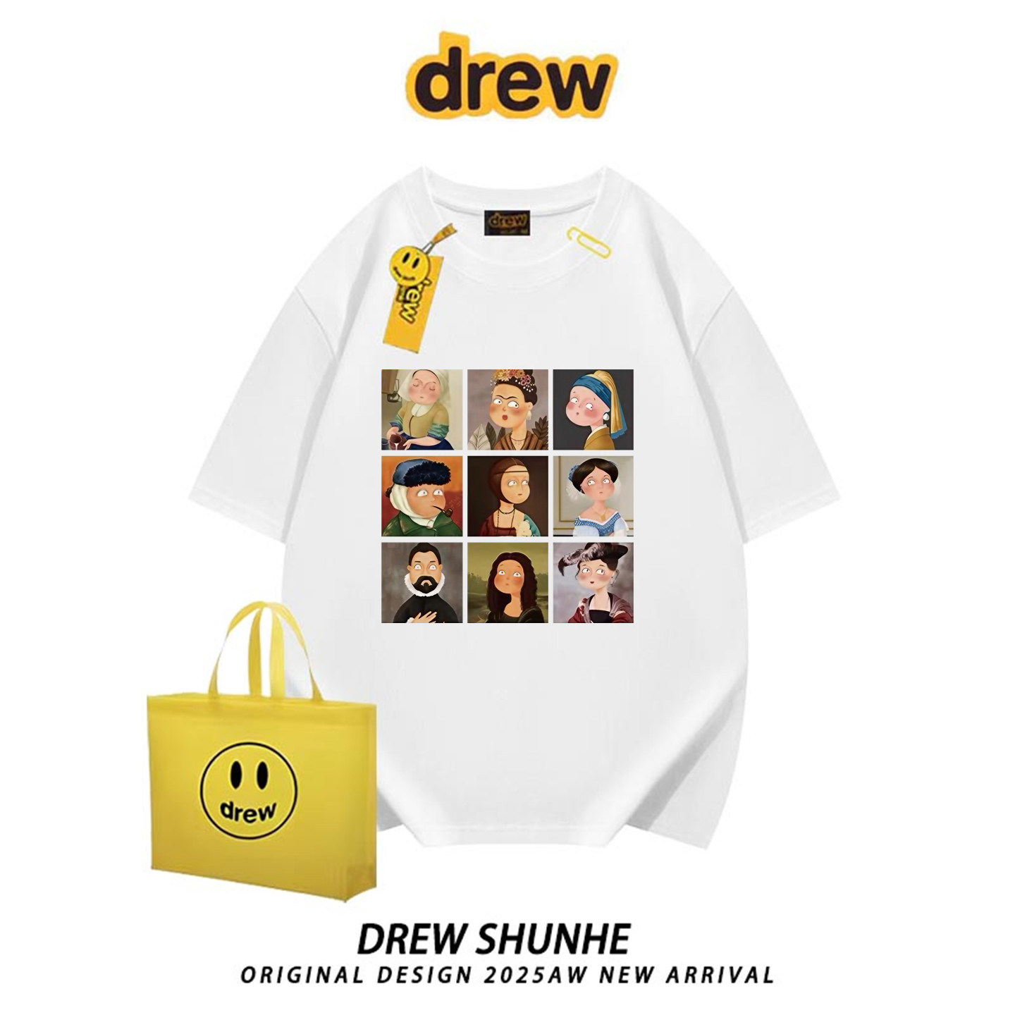 drew潮牌欧美九宫格名画短袖T恤图片