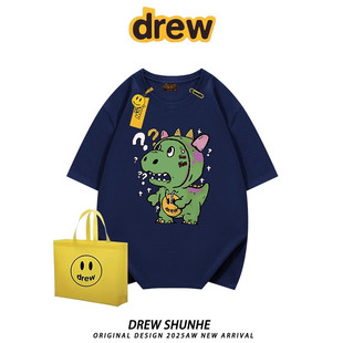 drew恐龙笑脸短袖T恤美式高街潮牌贾斯汀比伯宽松情侣纯棉半袖tee