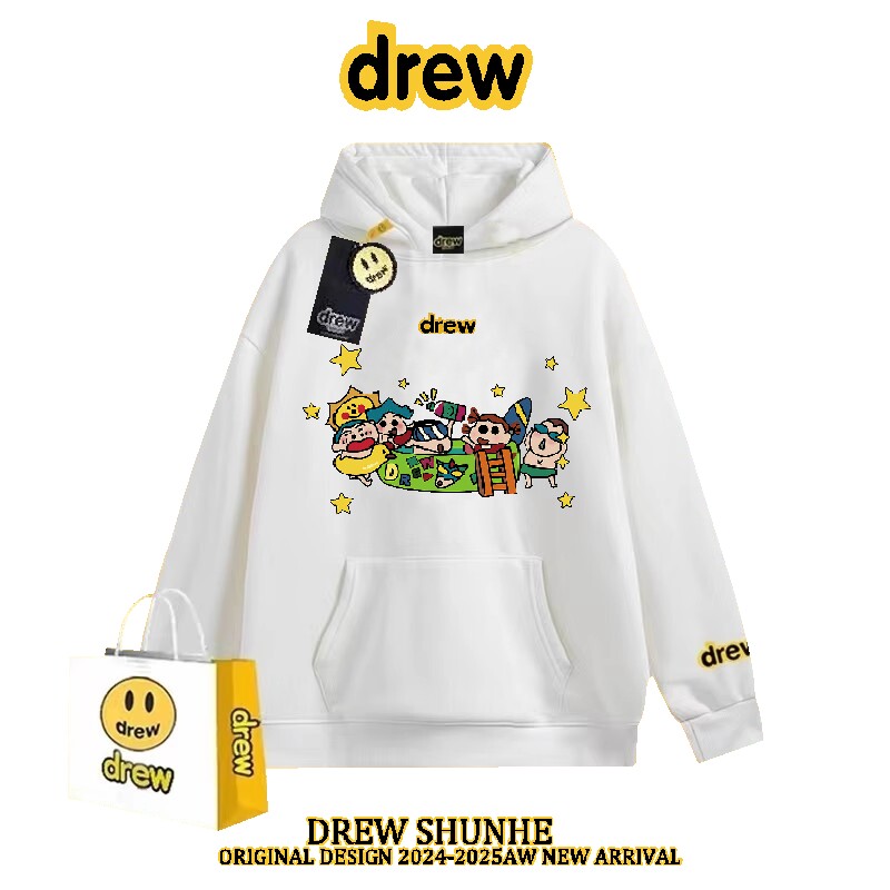 drew潮牌卡通蜡笔小新连帽卫衣男女情侣纯棉休闲宽松秋冬加绒上衣