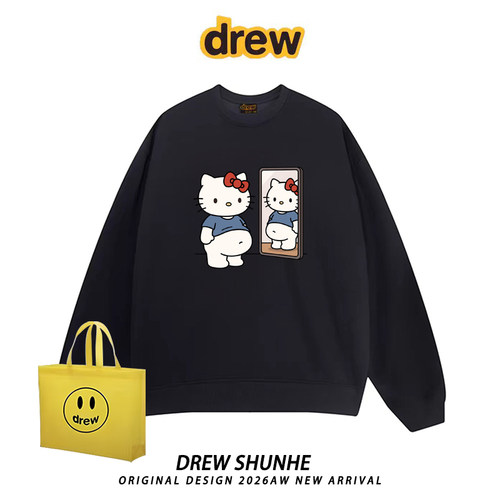 DREW潮牌KT猫加绒宽松卫衣