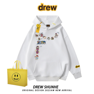 drew潮牌蜡笔小新连帽卫衣男女秋冬美式 高街情侣加厚外套上衣ins