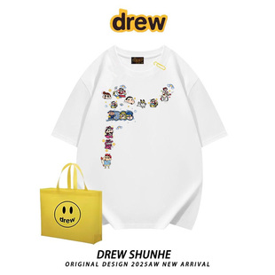 tee t恤男女休闲宽松bf情侣半袖 drew美式 潮牌蜡笔小新趣味印花短袖