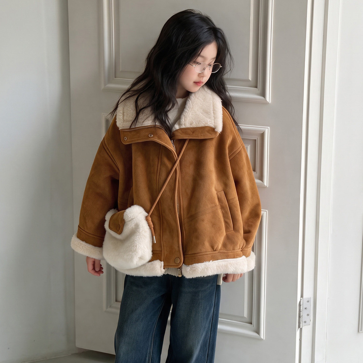 韩系女童皮毛一体外套2026秋冬季新款儿童厚保暖美拉德风夹克上衣