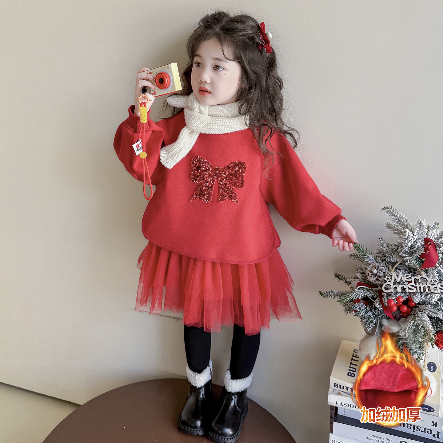 拜年服女童加绒加厚连衣裙