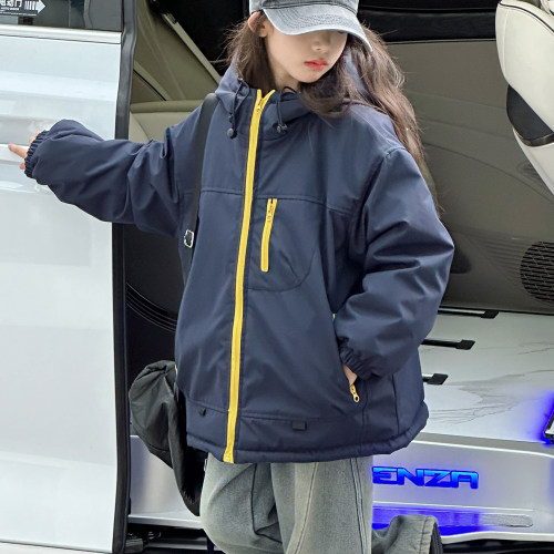 韩系女童双面穿加厚保暖棉服2026新款秋冬女孩时髦穿搭休闲冲锋衣