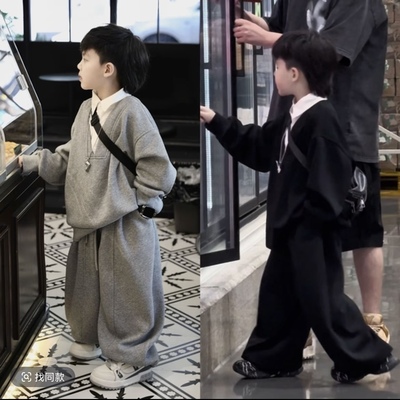 儿童装男童加绒套装秋冬款