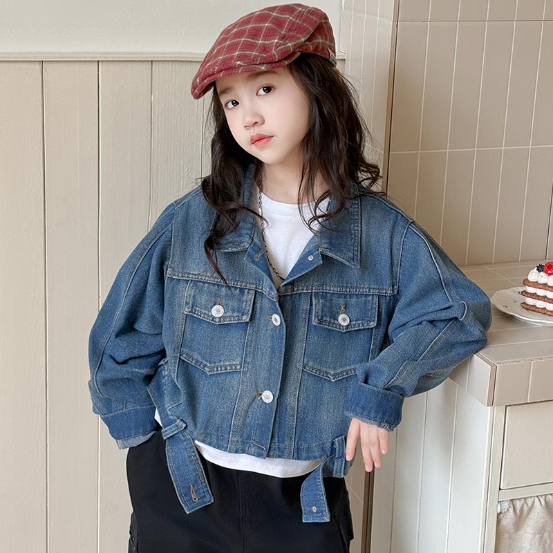 韩系女童短款牛仔外套2026新款秋季女孩中大童休闲时髦牛仔上衣潮