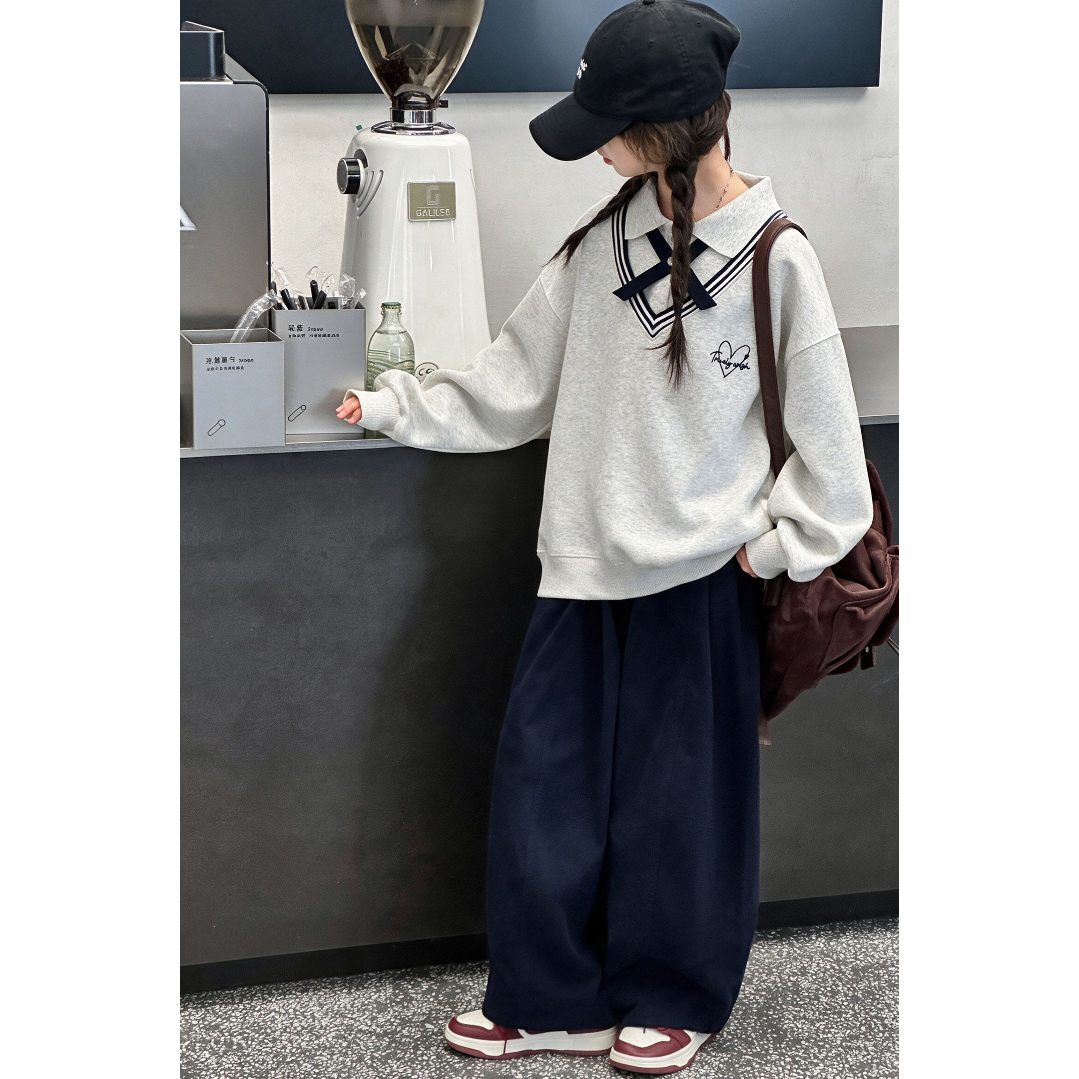 女童学院风卫衣套装秋季2026新款儿童秋装洋气女孩大童休闲两件套