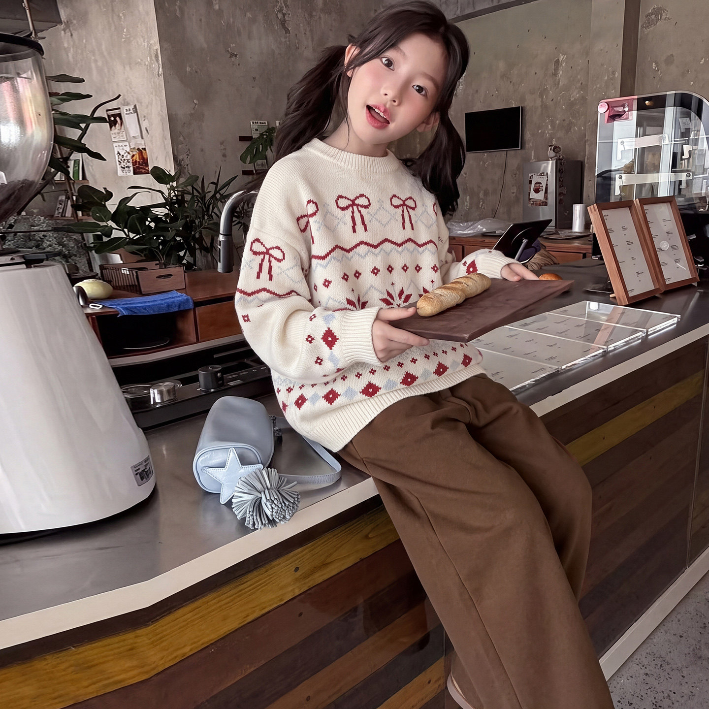 韩系女童甜美风蝴蝶结毛衣套装2026秋冬季新款儿童冬装上衣阔腿裤