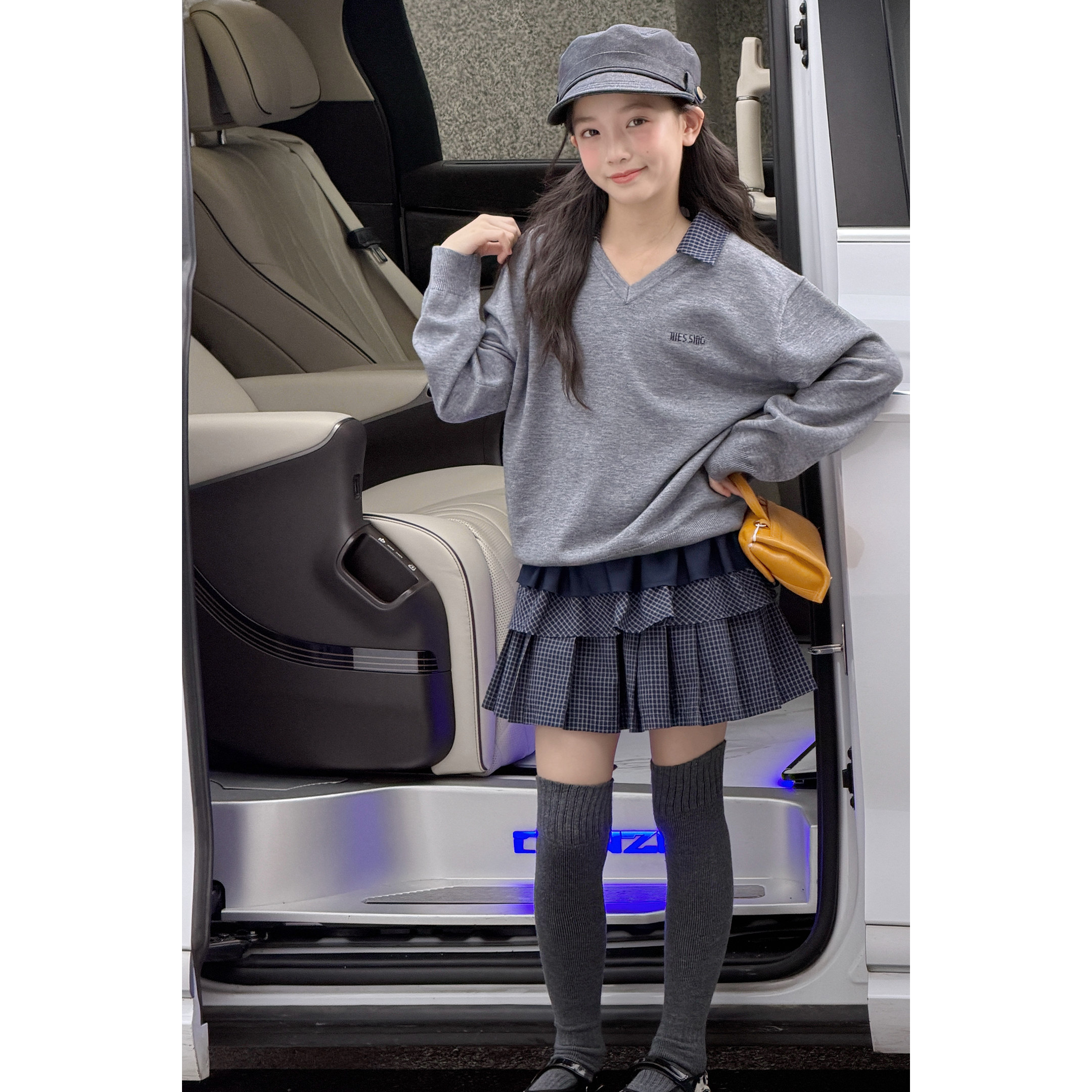 韩系女童秋季毛衣套装2026新款女孩大童学院风衬衫领针织衫百褶裙