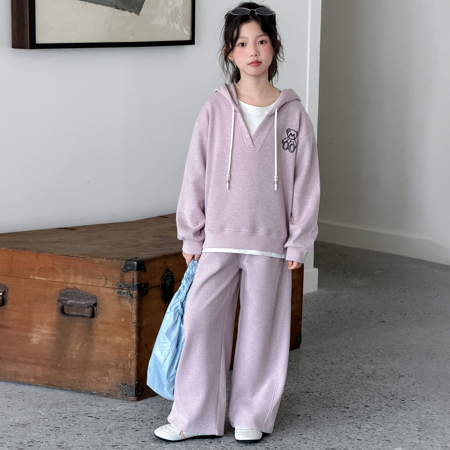 女童假两件卫衣套装秋装2026新款大童女孩洋气春秋休闲运动两件套